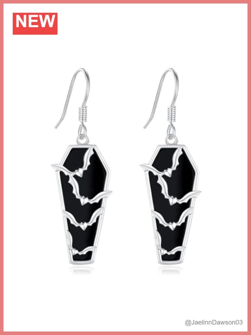 925 Sterling Silver Bat Coffin Dangle Drop Earrings Gothic